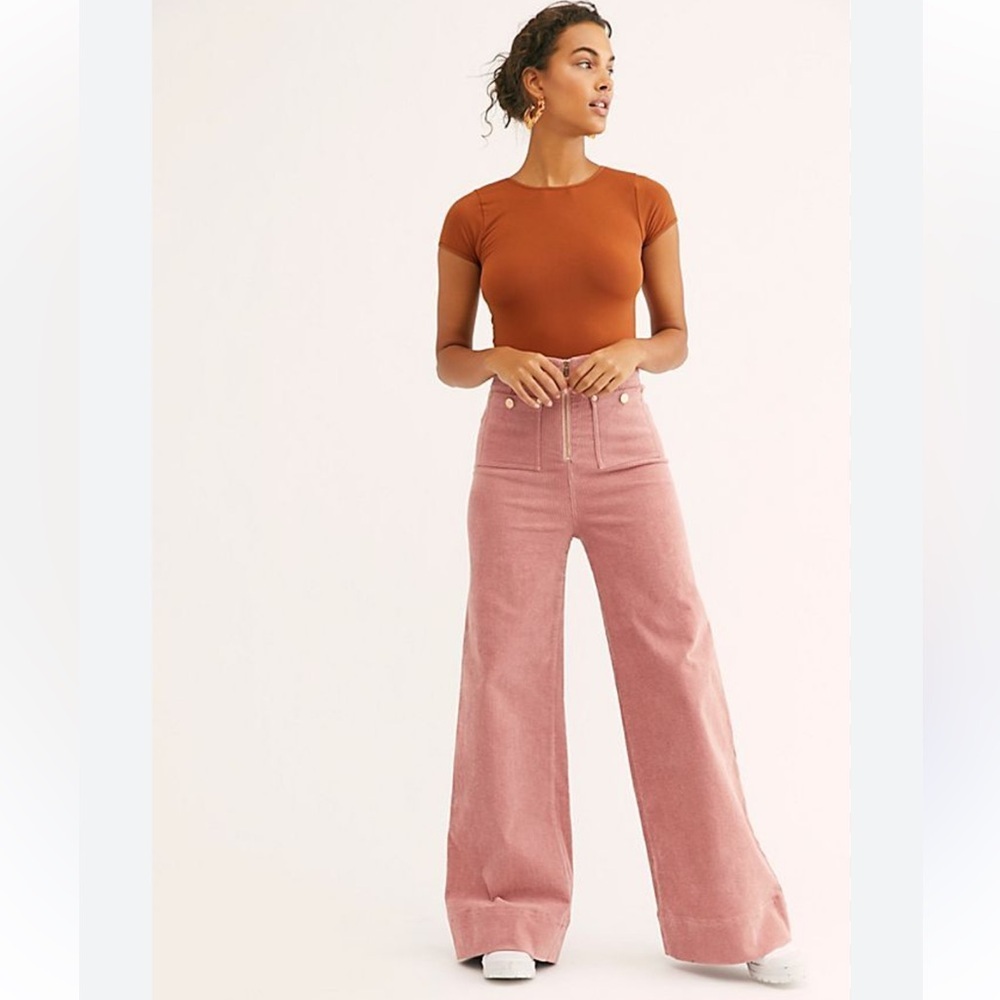 Alice McCall Wide Leg Corduroy Bluesy Jeans Pink High Rise Front Zip